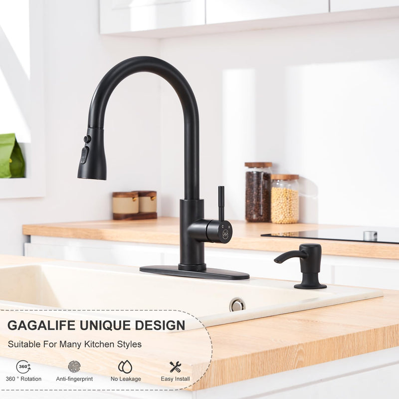 GAGALIFE Soap Dispenser for Kitchen Sink - 17 OZ Capacity Bottle Counter Mount, Matte Black Sink Soap Dispenser Pump, Built in Sink Soap Dispenser, Refill from Top