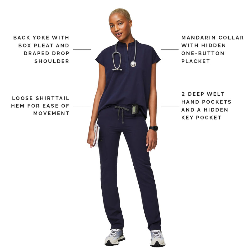 FIGS Rafaela Oversized Scrub Top for Women — Navy Blue, S