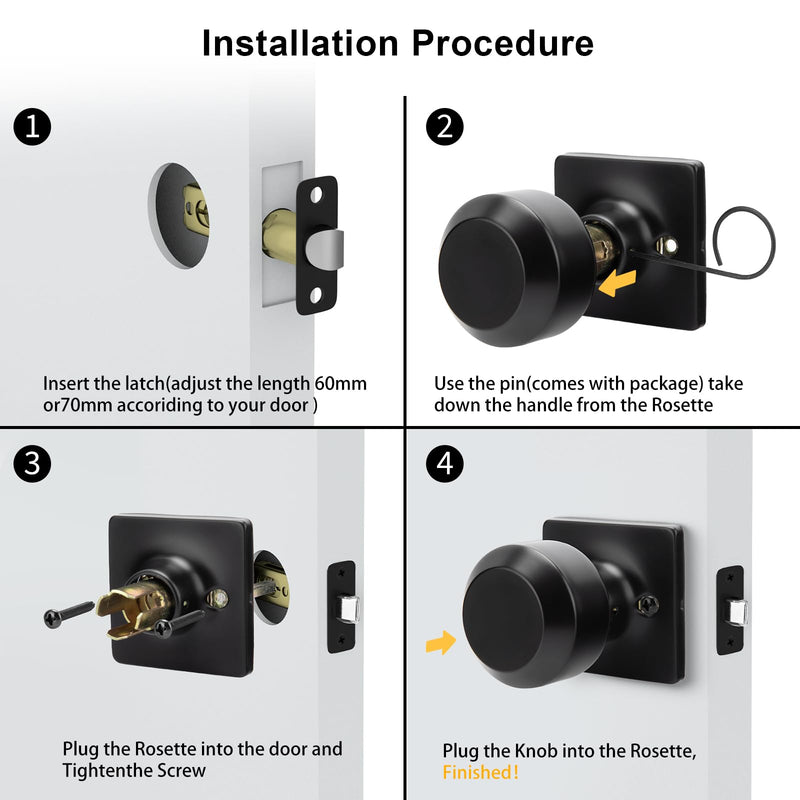 Goldenwarm Matte Black Closet Door Knobs, Passage Door Knobs, Black Door Knob Interior No Lock for Closet Hallway 1 Pack