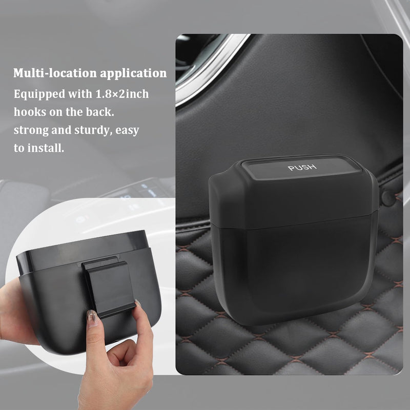2PCS Car Trash Can with Lid + 60PCS Garbage Bags,Mini Trash Can Interior Accessories for Door/Seat/Center Console/Home/Office,Multifunctional Car Organizers and Storage (Black) Black