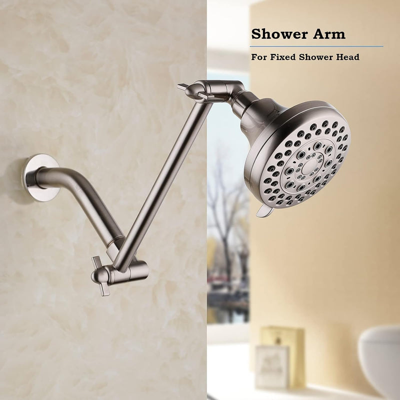 Shower Head Extension Arm - 11" Solid Brass Shower Arm Extension with Universal Connection to Showerheads - Easily Adjustable Shower Arm for Rain Showerheads (Elegant Brushed Nickel)
