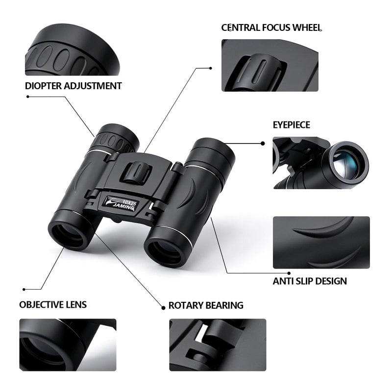M.A.K 10x25 Compact Binoculars HD Lens Lightweight Mini Pocket Telescopes | FMC Fully Multi-Coated Lens for Bird Watching, Concerts, Travel, Hiking, Sports Games, Outdoor Adventures