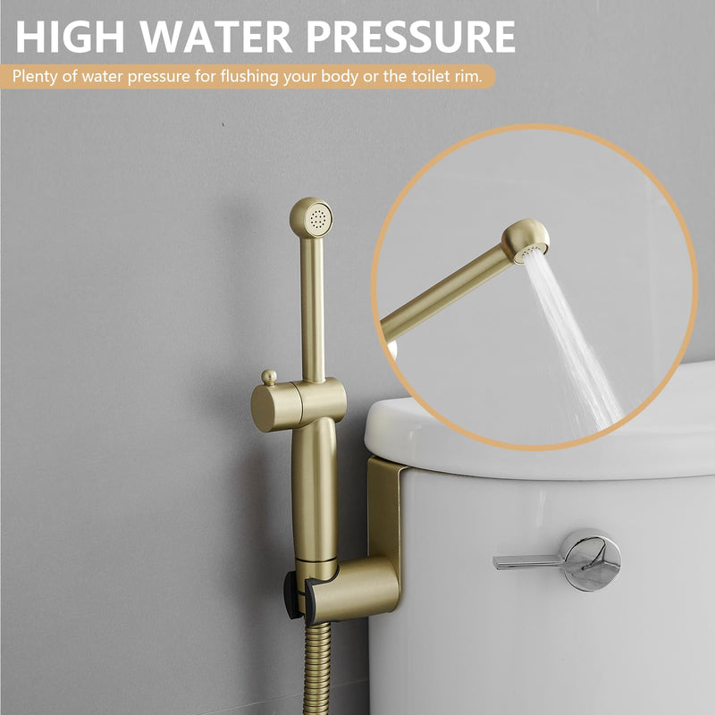 Handheld Bidet Sprayer for Toilet, All Brass Bathroom Toilet Sprayer Bidet Attachment Set, Baby Cloth Diaper Spraying Kit for Pet Bathing and Feminine Care, Brushed Gold Brushed Nickel