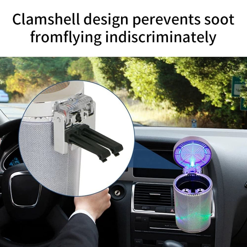 Bosaidong Car Ashtray, Auto Ashtray With LED Light, Mini Car Trash Can, Portable Ashtray with Lid Suitable for Most Vehicles, Silver