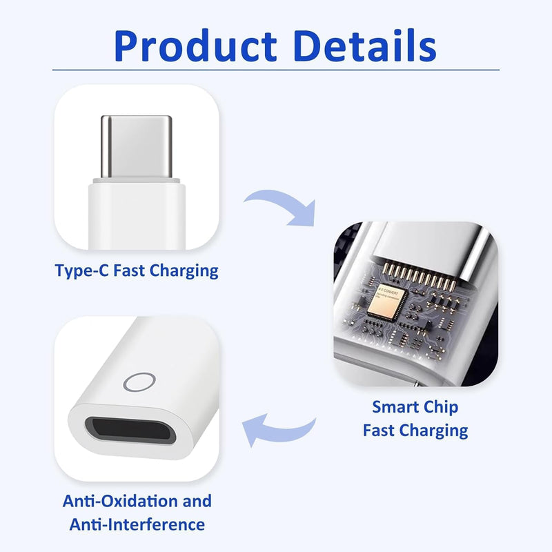 USB-C Adapter for Apple Pencil 1st Generation Compatible with iPad 10th Gen 2022 and iPad 11th Gen A16 2025, USB-C to Lighting Pencil Charging & Pairing Connector Dongle for Pencil 1 Accessories