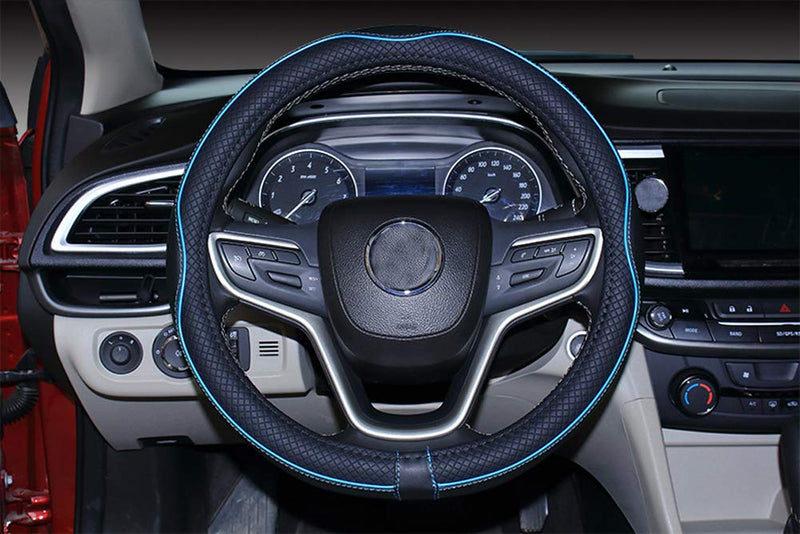 Mayco Bell Universal Standard Size Steering Wheel Cover Anti-Slip,Safety,Soft,Breathable,Durable,Full Surround,Comfortable Grip Microfiber Leather (14.5-15 inch,Black Blue) Black Blue 14.5- 15''(fit for mostly cars)