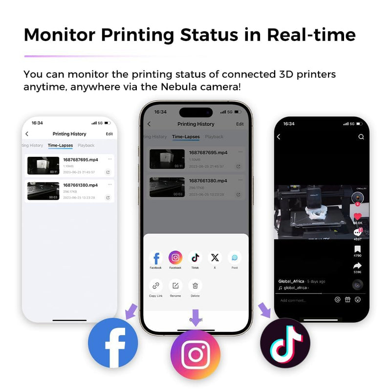 Creality Nebula Camera, 3D Printer Camera for 24H Real-Time Monitoring, Time-Lapse, Spaghetti Detection, WiFi Connection Fits for Sonic Pad, Nebula Pad, Ender 3 V3/Plus/KE/SE, CR-10 SE