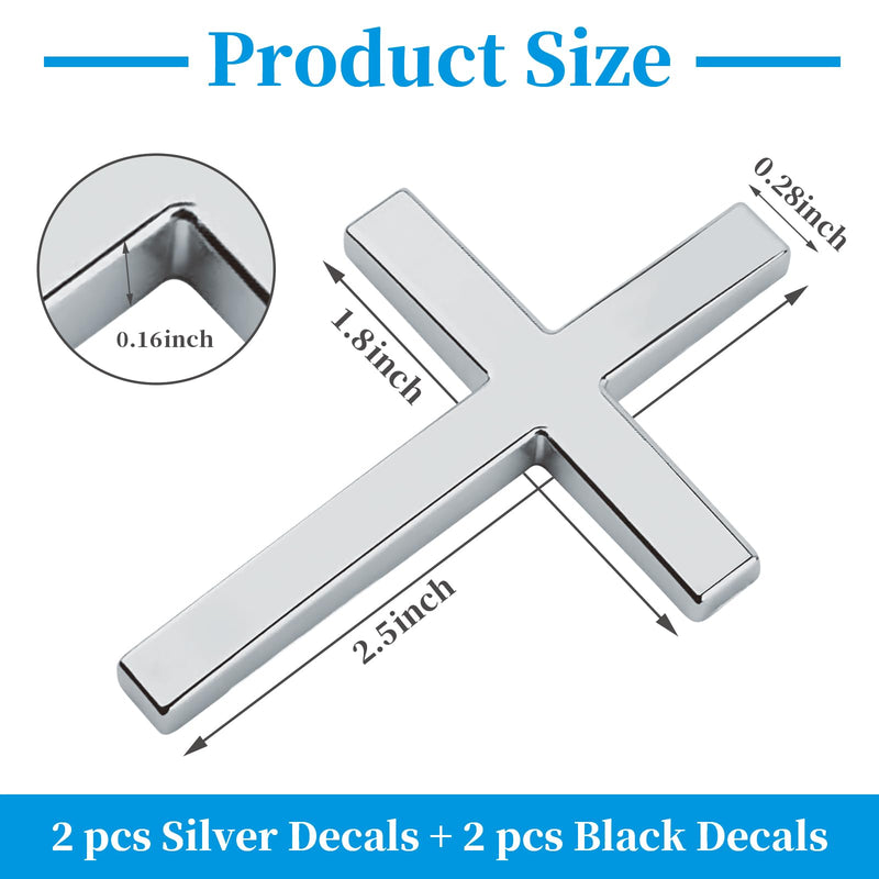 4 PCS Metal Jesus Christ Cross Badge Stickers for Car & Truck Body Fender Tail - 2.5"×1.8" 3D Christian Auto Emblem Decal, Self Adhesive Waterproof Exterior Decoration Accessories (4, Silver+Black) 4