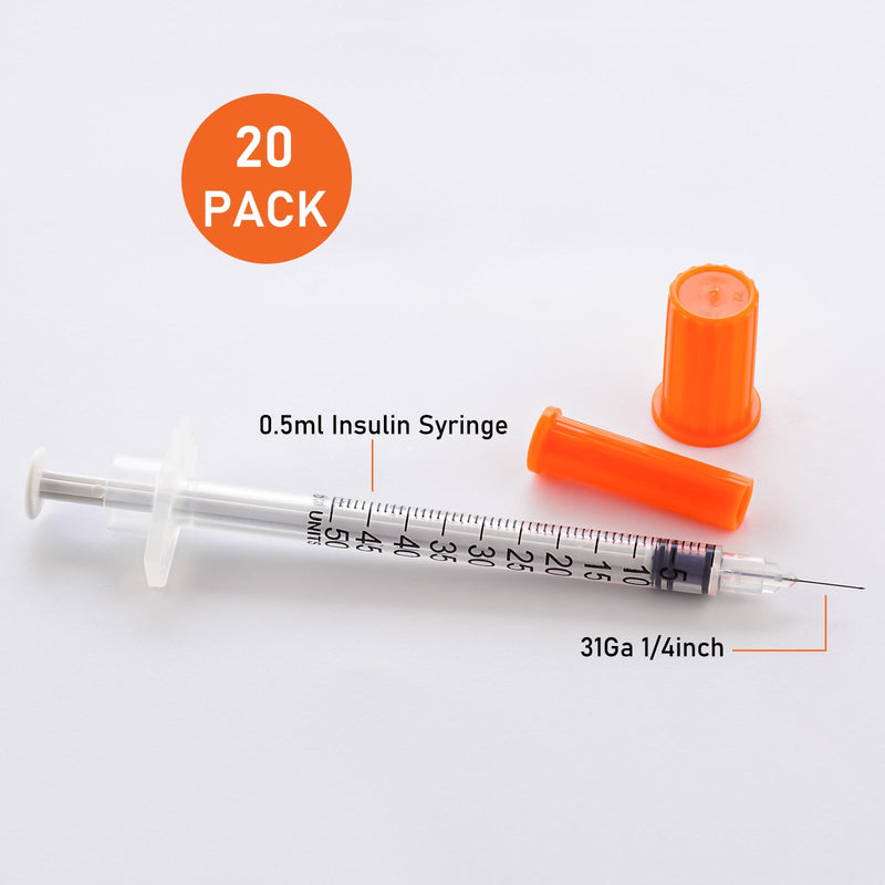 31G 0.5cc 1/4 Inch (6mm) Syringe with Needle, Individually Wrapped, Pack of 100 0.5ml-31G-1/4mm