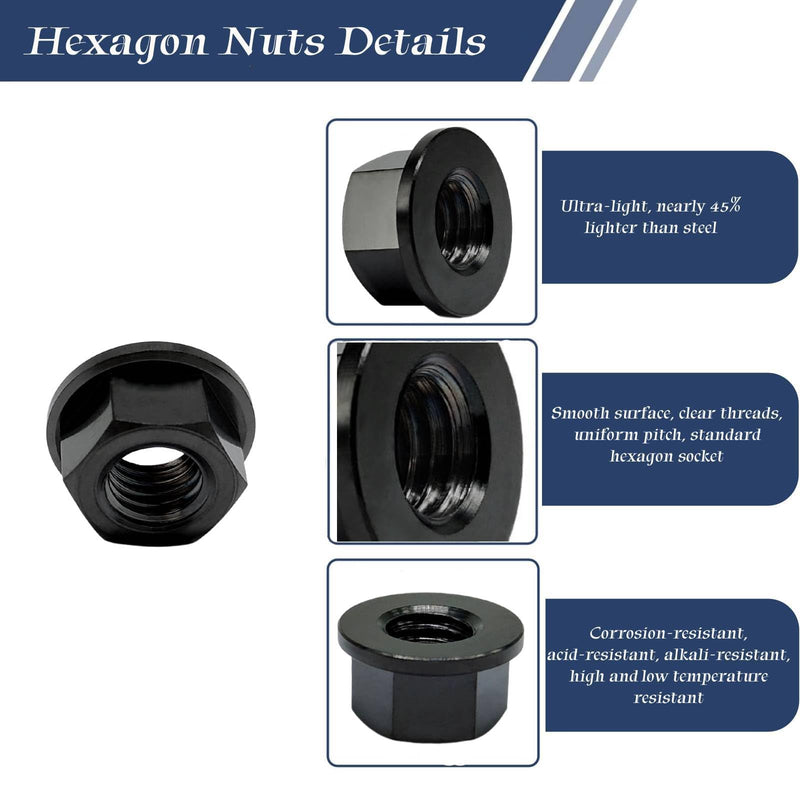 RISON Titanium Nut Titanium Flange Nut M10x1.25mm Titanium Sprocket Nut Black 6AL4V Titanium Flange Nut for Motorcycle 5PCS