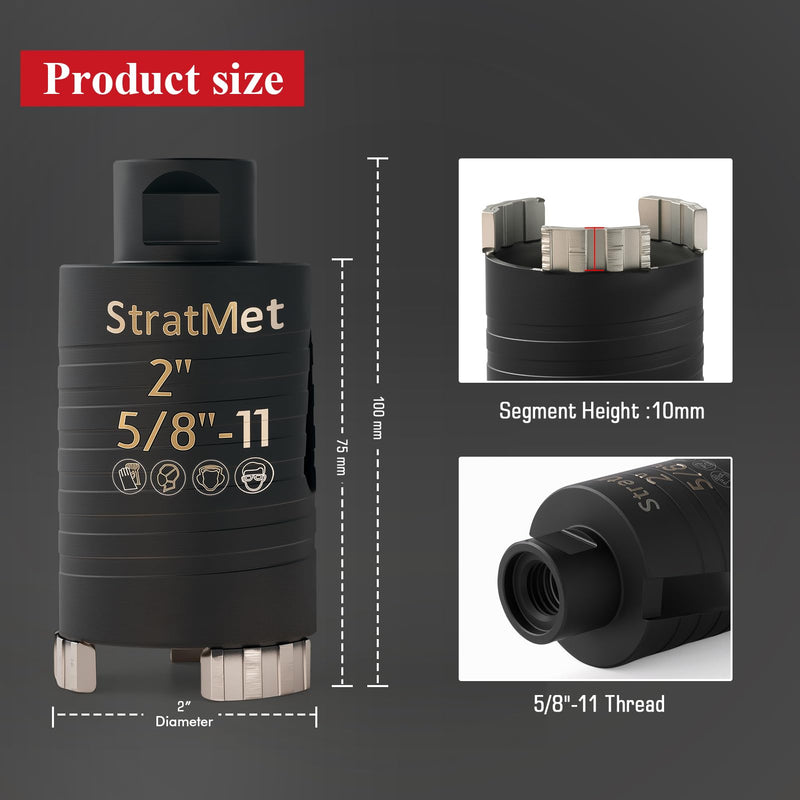 2" Dry Core Drill Bit with Pilot Bit and 1 Pcs SDS Plus Adapter, 3" Drilling Depth, 5/8"-11 Thread Diamond Core Bits Turbo Laser-Welded Segments for Concrete, Brick, Block, Stucco and Masonry 2 inch