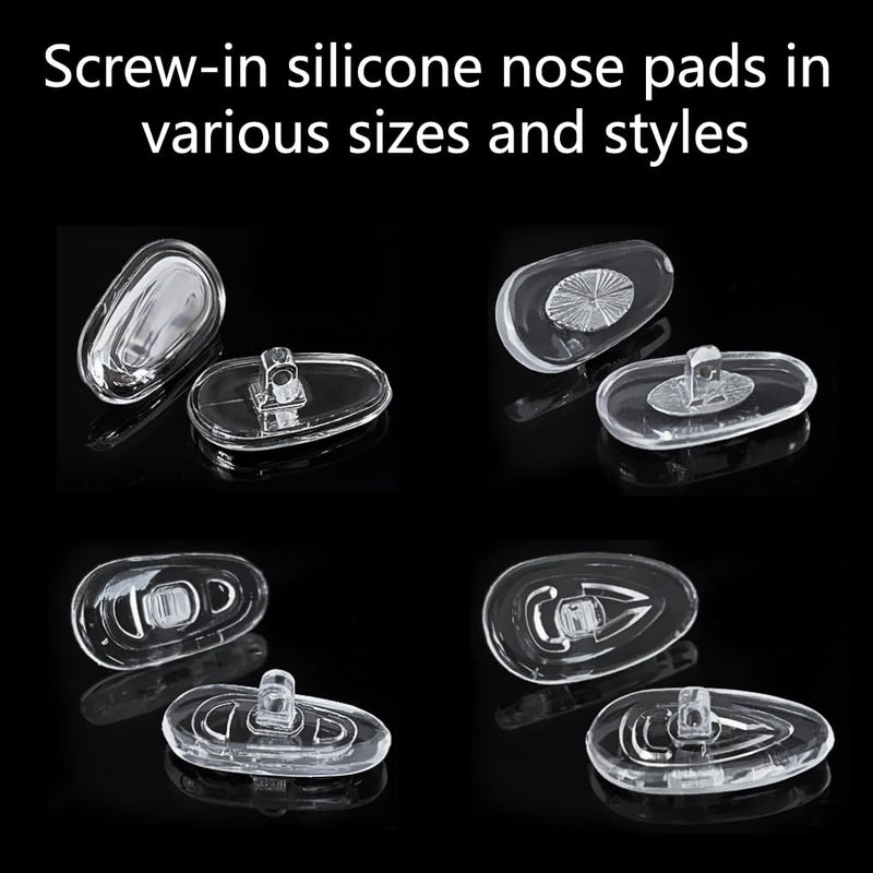 PTSLKHN Screw-in Eyeglass Nose Pads, Glasses Nose Pads Replacement Kit, 12 Pairs of Soft Silicone Nose Pads for Eye Glasses, Sunglasses and Presbyopes 12pairs-clear&silver