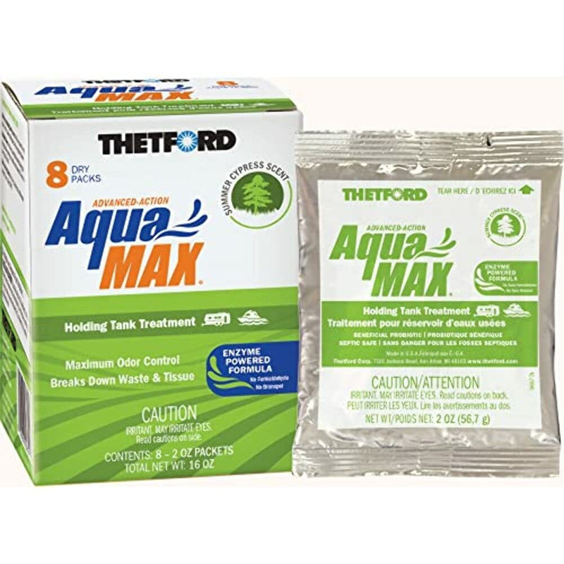 THETFORD AquaMAX Summer Cypress Scent RV Holding Tank Treatment, Formaldehyde Free, Waste Digester, Septic Tank Safe, 8 Count Dripack (96674)