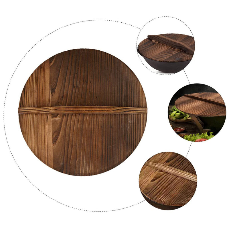 Cabilock Wooden Wok Lid 15 Inch Cast Iron Pan Cover with Handle Anti-Overflow Pot Protector for Stove Top Cooking Lightweight Kitchen Lid for Wok Pot and Pan 38X38CM Random Color