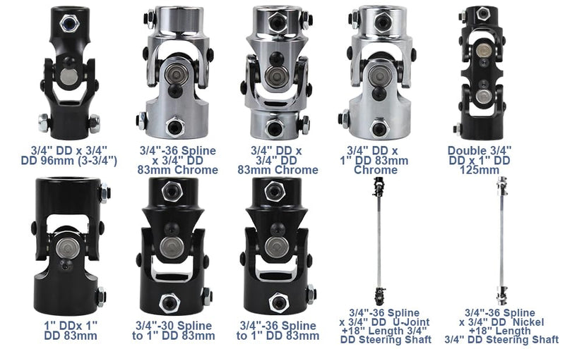COOL STAR Single Steering Shaft Universal U Joint 3/4" DD x 1" DD 83mm (3-1/4") Working Angle 35°Degree Black
