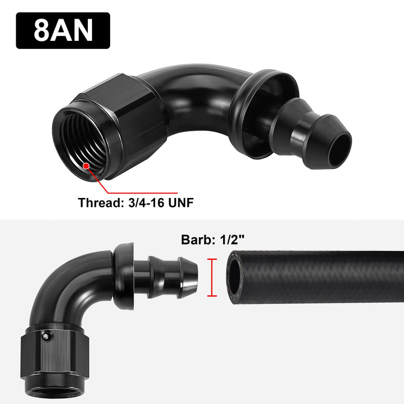 EVIL ENERGY 8AN 90 Degree Push Lock Fitting One Piece Full Flow Hose End