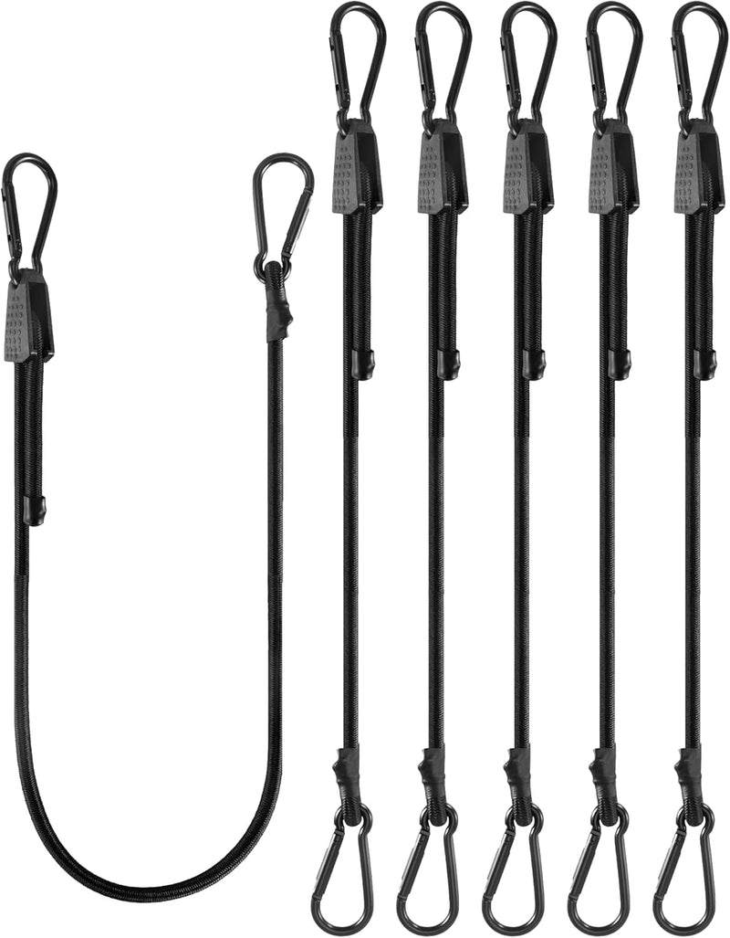 8 Pcs 48 Inch Adjustable Carabiner Bungee Cords with Hooks, Easy to Adjust from 7" to 48", Black Bungee Straps with UV-Resistance & Superior Elasticity for Cargo, Bike, Luggage, Carts, Truck, etc 48"