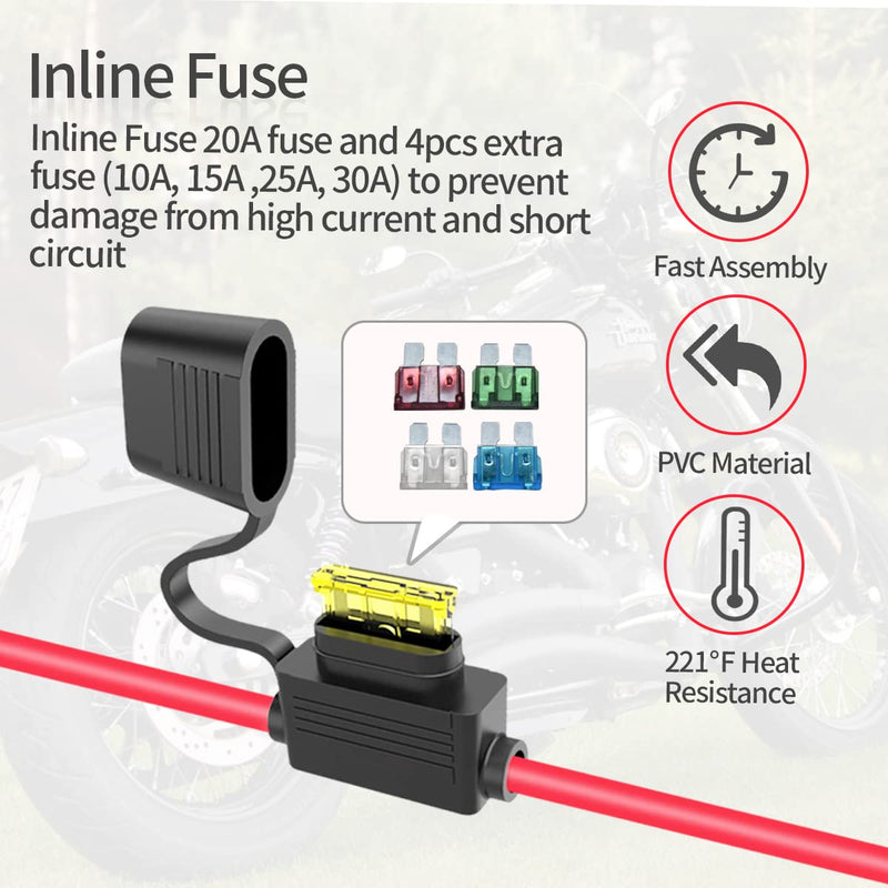 2FT 10AWG SAE Power Socket Sidewall Port to O Ring Connecters Extension Cord Cable with 10A 15A 20A 25A 30A Fuse Compatible with Solar Generator Battery Charger,for Solar Accessories 2FT