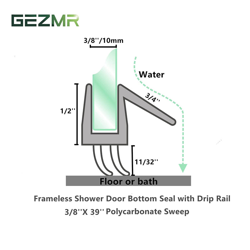 2-Pack Ultra Clear Shower Door Bottom Seal (3/8'' X 39'', Polycarbonate) Frameless Glass Shower Door Seal Strip Shower Door Sweep - Stop Shower Leaks and Create a Water Barrier Standard - 3/8 inch (10mm) - N/A