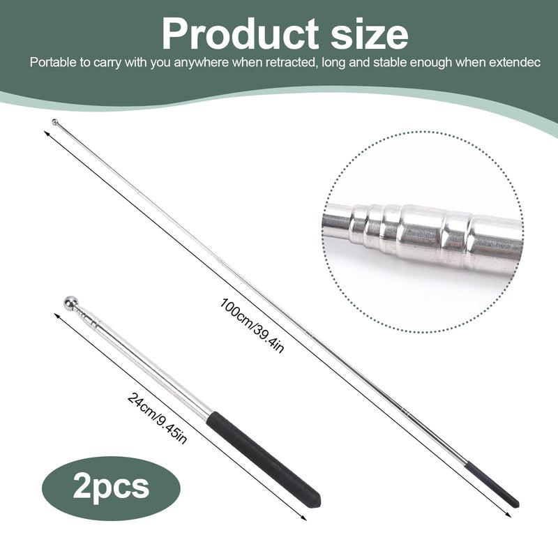 2PC Retractable Teacher Pointer Stick Set, 39.5” Extendable Classroom Pointer with Smooth Stylus, Ideal for Presentations, Whiteboard Teaching & Tablet Interaction