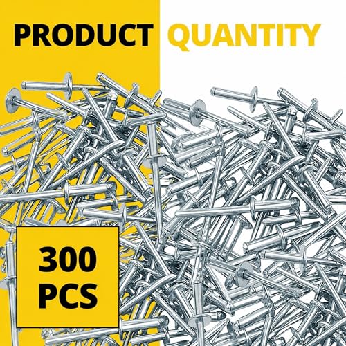 300PCS Large Flange Aluminum Pop Rivets 3/16" x 3/4" Big Head Steel Mandrel Dome Body Blind Clenches Set for Sheet Steel Duct Work Aluminum Boat Clenches Long Pop Rivets 3/16" x 3/4" 300 Pcs