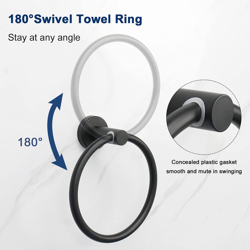 NearMoon 3 Pieces Bathroom Hardware Set, Bath Towel Ring and 2 Towel Hooks- Stainless Steel Hand Towel Hanger and Robe Hooks Accessories, Wall Mounted (Matte Black) Matte Black