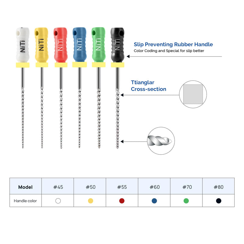 JMU Dental K Files #45-80/21 mm for Endodontic Root Canal, NITI Hand Use K-Files, 6 Pcs/Pack, 10 Packs Total #45-80(21mm)