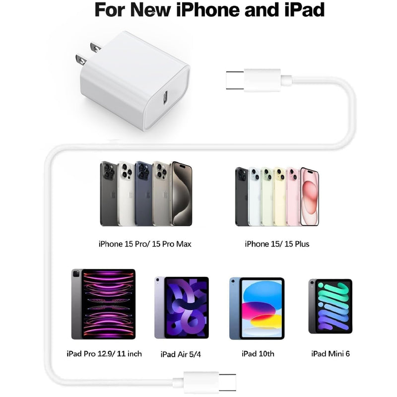 10FT Fast Charging for iPhone 16 15 Charger,2Pack 20W USBC Wall Charger Travel Plug Block Long 10Foot iPhone 16 15 Charging Cable for iPhone 16/16 Pro/15/15 Plus/15 Pro/15 Pro Max/iPad Mini 6/iPad Air 2Pack (10FT C-C) 2