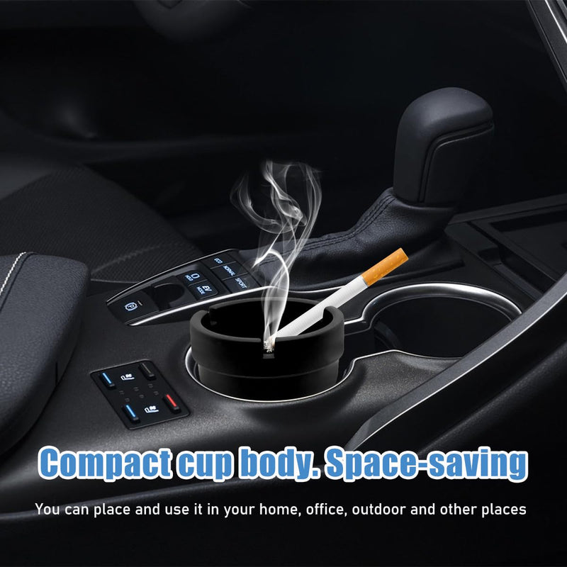 Car Ashtray, Smokeless Smellproof Windproof Self-Extinguishing Auto Ashtray, Portable Mini Vehicle Cigarette Trash Can Fits Most Cup Holder for Home Office, Car Accessories (Black) Black