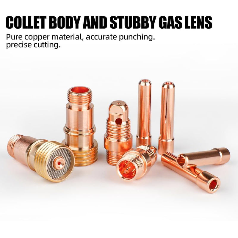 100 Pcs TIG Welding Torch Kit Consumables for WP-17/18/26, Includes Alumina Nozzles, Stubby Gas Lens, Collets, Glass Cup for Arc Welder Accessories Set 100pcs