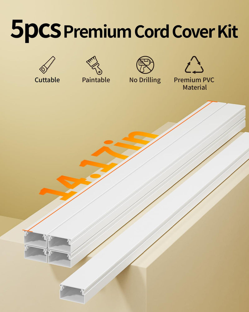 Yecaye 70.8in Large Cord Hider, W1.18in H0.67in, White | Wire Covers for 3-4 Cords on Wall, Cord Hider Wall, TV Cord Hider Kit, Paintable