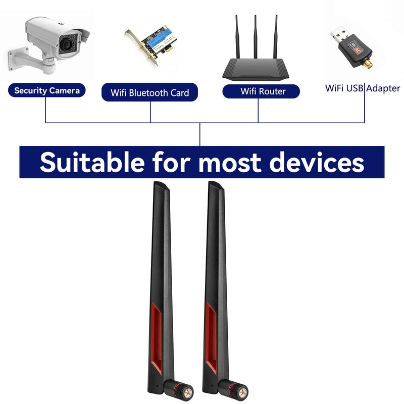 Superbat Dual Band WiFi Antenna 2.4GHz 5GHz 5.8GHz SMA WiFi Antennae for PC Desktop Computer Motherboard PCI WiFi Bluetooth Card Wireless Network Router (2-Pack) 2-pack SMA short wifi antenna