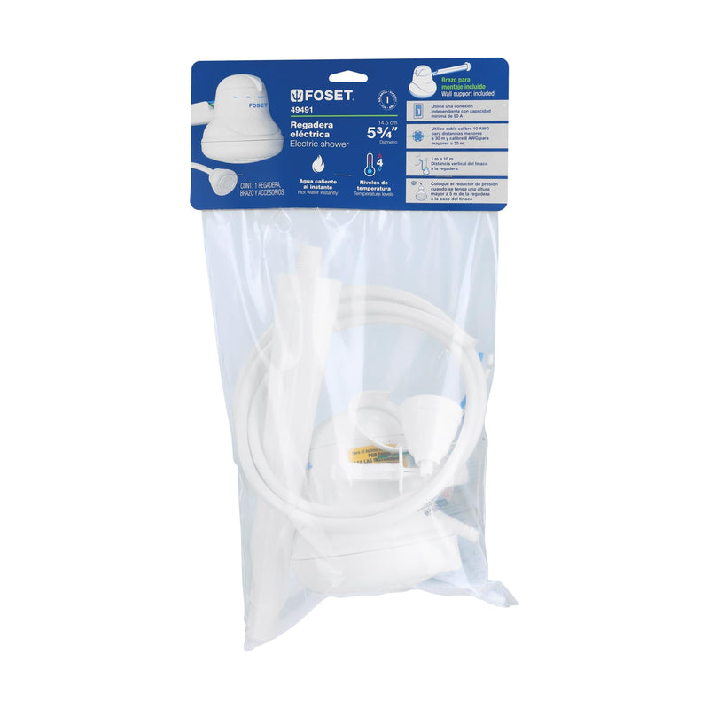 Foset Electric Shower Head - Instant Hot Water, 4 Temperature Settings, Hand Shower Head with 5 ft Hose Included (Model 49491)