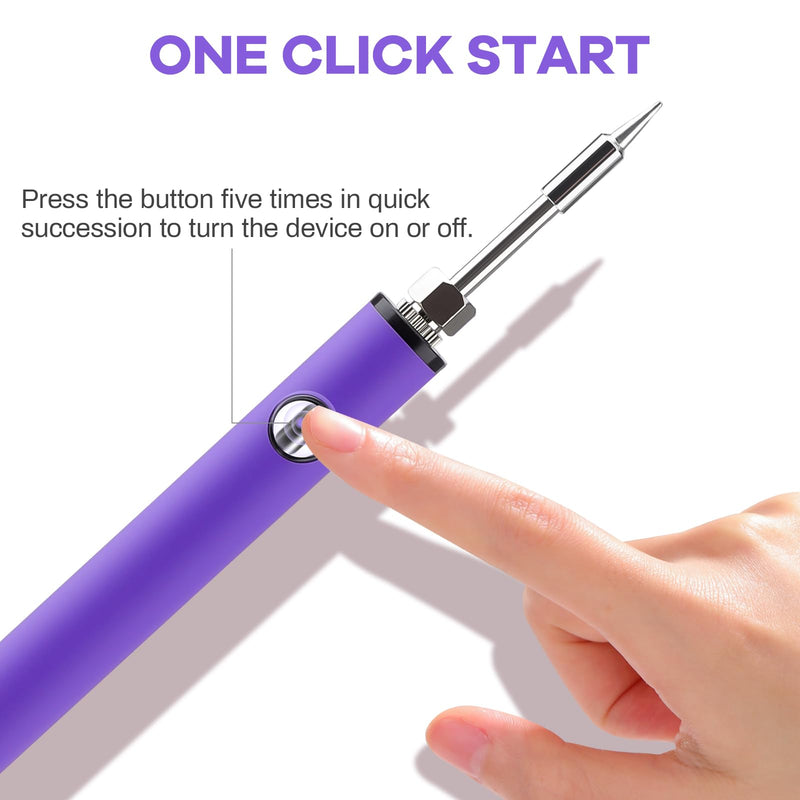 510 Thread Battery Cart Pen, W/Welding Pen Portable Electric Soldering Iron Kit, Adjustable Voltage USB Rechargeable, with 650mAh Battery for Home Appliance Electronics Repair Purple