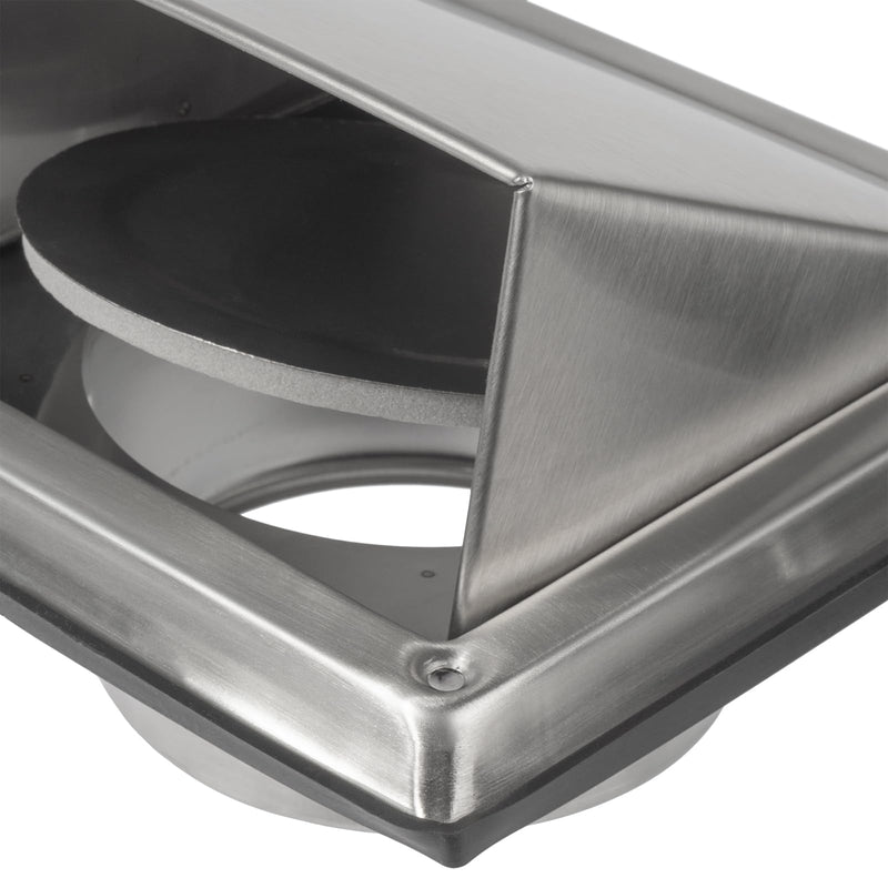  [AUSTRALIA] - Vent Systems 4 Inch Stainless Steel Dryer Vent Cover - Wall Vent Mounted Vent Hood with Backdraft Damper - Exhaust Air Ventilation Guard - HVAC Ducting Grille - Bathroom, Kitchen, Attic, Garage Rain Hood