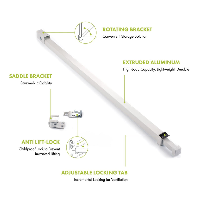 Ideal Security Sliding Door Security Bar with Childproof Lock, Adjustable, for Patio Doors and Sliding Glass Doors (25.75-47.5 Inches) Pack Size 1 White