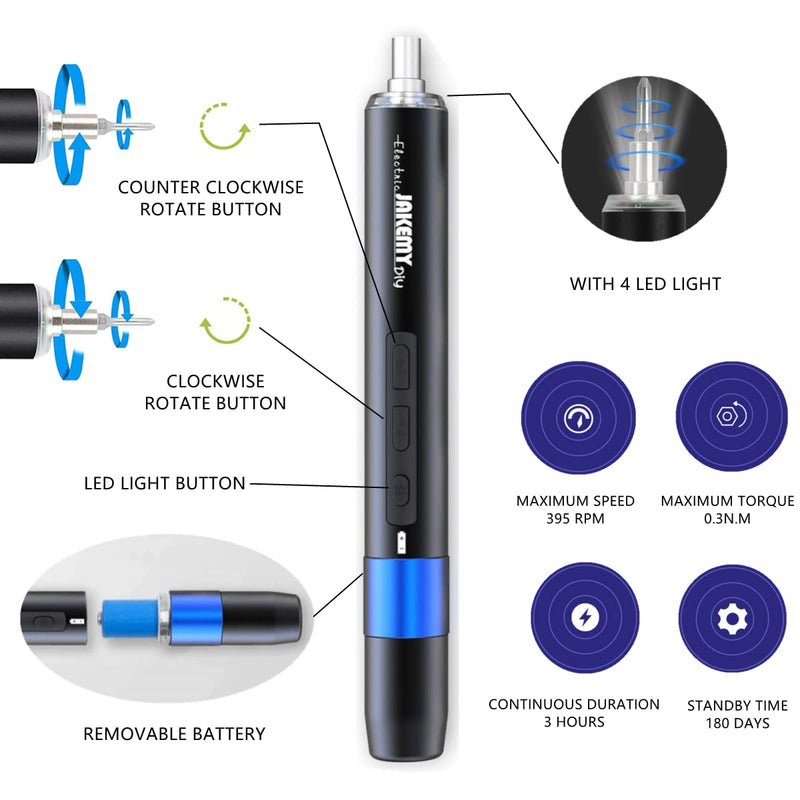Precision Electric Screwdriver Kit, JAKEMY 61 In 1 Manual & Automatic Torque Power Screwdriver Set Rechargeable Cordless with LED Light for Laptop/Phone/Glasse/Watch Jm-y03