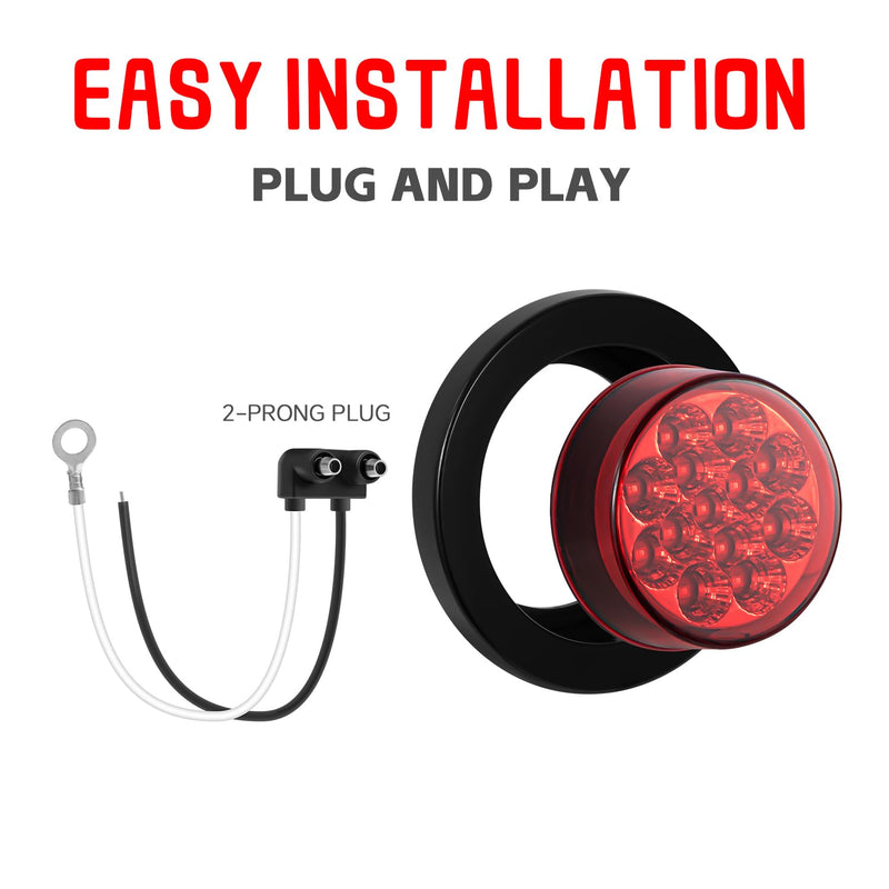 FXC 4Pack 2.5 Inch Round Truck Trailer 13 LED Side Marker Clearance Lights with Reflectors Waterproof 12V Side Fender Marker Light with Grommets and Wire Pigtail (Amber Red) Amber Red