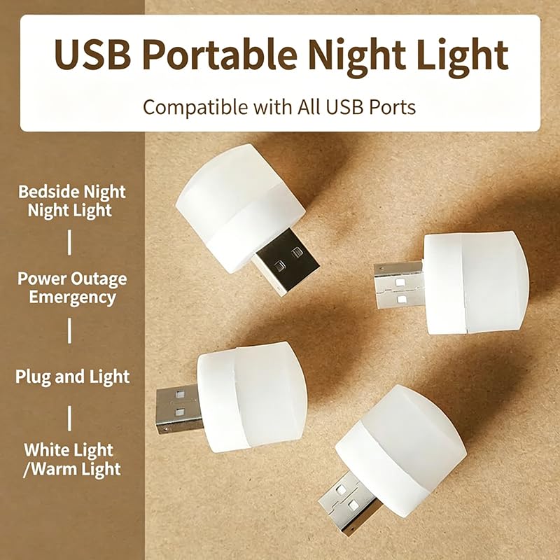 Mini USB Plug-in LED Night Light, Portable Tiny USB Light Bulb, Warm White & Cool White Options, Compact Illumination for Bedroom, Hallway, Kitchen (Warm White)