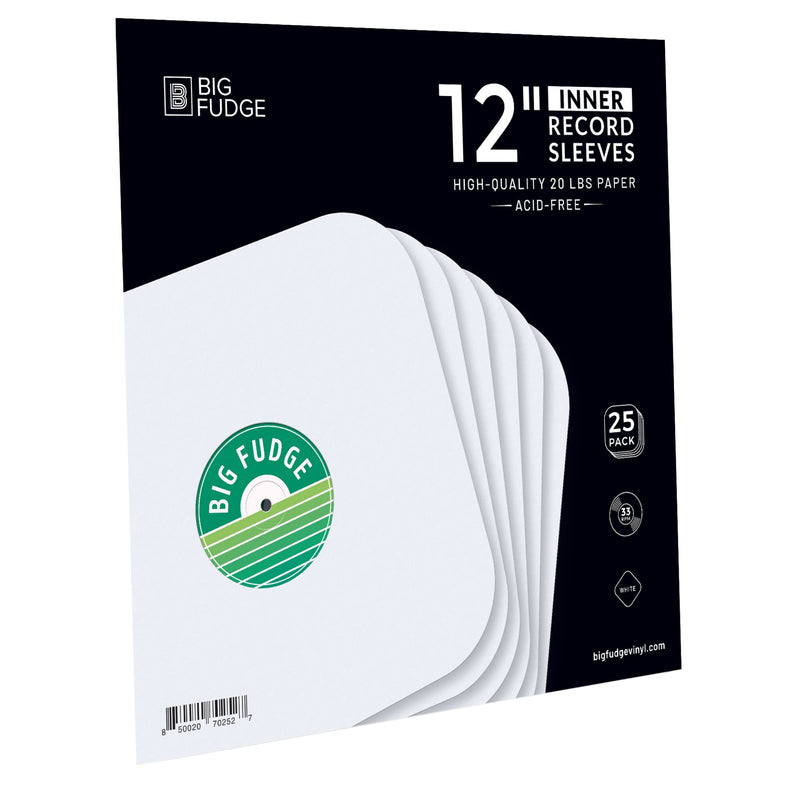BIG FUDGE Vinyl Record Inner Sleeves 25x | Made from Heavyweight & Acid Free Paper | Album Covers with Round Corners for Easy Insert | Slim Record Jackets to Protect Your LPs & Singles | 12" 25