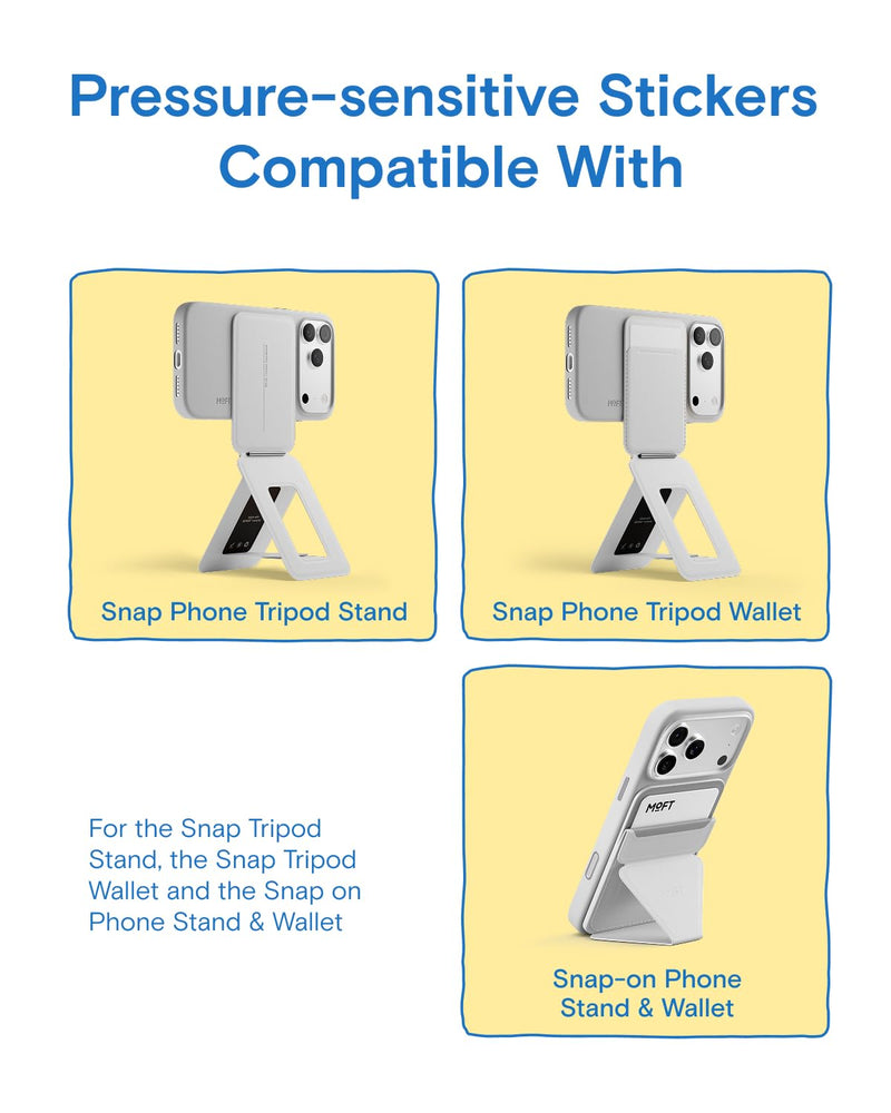 MOFT Pressure-Sensitive Art Stickers, Residue-Free Decorative Vinyl Decals for Snap Tripod Stand, Snap Tripod Wallet, and Snap-on Phone Stand & Wallet, 2 Unique Designs Per Pack (4.5×4.5in)