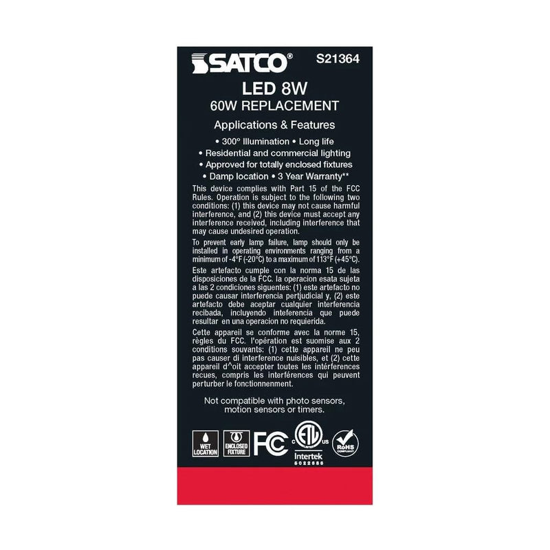 Satco 8 Watt ST19 LED Clear Vintage Style Light Bulbs - Medium Base - 3000K - 120 Volt - Soft White (6 Pack)