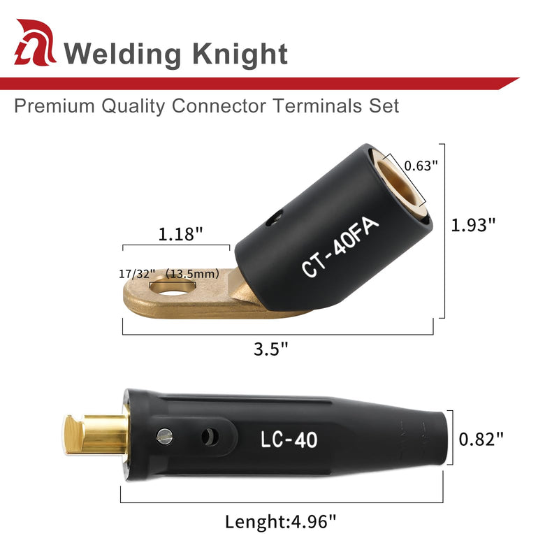 CT-40FA Welding Terminals & LC-40 Male Cable Connectors, Welder Leads Connector Set for Welding Machine Accessories, 1/0 Thru 2/0 Cable Capacity 350 Amp 50-70 SQ-MM Black & Red 2-Set LC40 Male & CT-40FA 2-PK