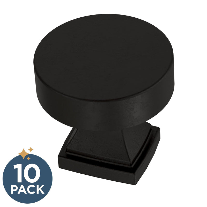 Franklin Brass 10 Pack Matte Black Cabinet Knobs 1-1/16 inch (27mm) Kitchen Cabinet Handles and Drawer Knobs for Cupboards, Dressers, Furniture, Bathroom Vanity | Tiered Foot 1-1/16" (27mm) Knob