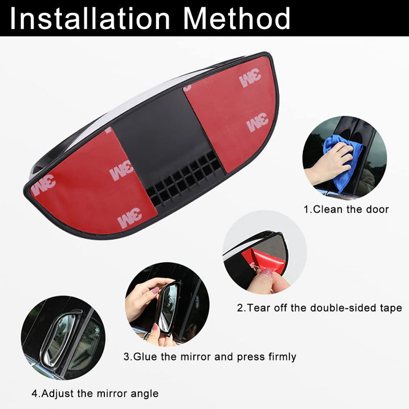 2Pcs Back Passenger Rear View Mirror Adjustable Blind Spot Mirror,Real Glass,Car SUV Side View Mirror With Convex Surface Stick on B-Pillar for Second Row Door Safely Get-Off (Black frame, 2 PCS) Black frame