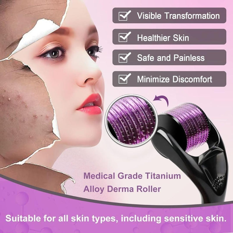 Derma Roller 0.25mm with storage case, 540 Titanium Microneedle Beard Roller Hair Growth for Men and Women, Microneedling Roller for Face Facial Wrinkles Hair Loss Stretch Hair Regrowth. (1.5mm) 1.5mm