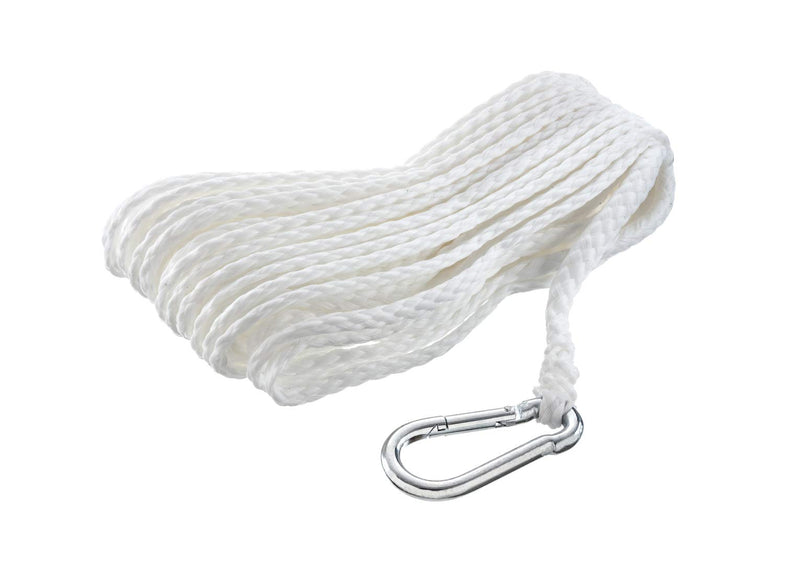 Attwood Hollow Braided Polypropylene Anchor Lines White 1/4-Inch x 50-Feet 1/4" x 50' - Snap Hook