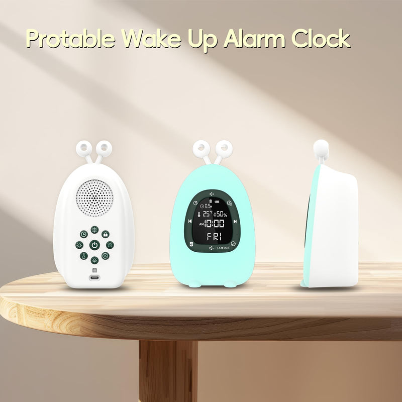 Sunrise Alarm Clock Wake Up Light, White Noise Sound Machine with 20 Soothing Sounds, 10 Night Lights, Bluetooth Speaker/Temp & Humidity/Rechargeable, Dimmable Clock Gift for Baby Kids Adults Dark Green Small