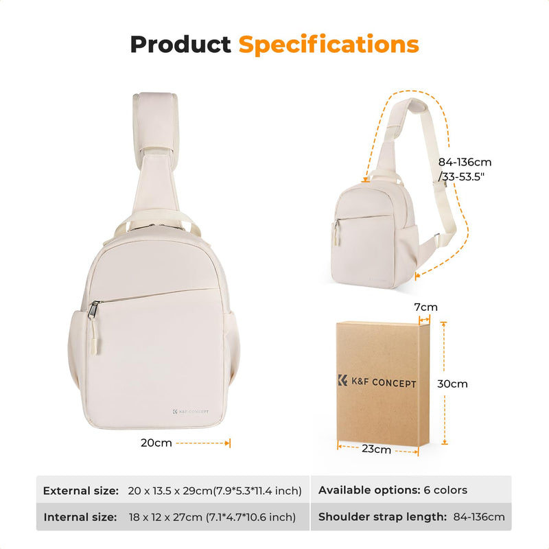 K&F CONCEPT Camera Sling Bag, Compact Crossbody Bag for DSLR Mirrorless | Lightweight Fabric, with Tripod Holder, Quick Access & Custom Dividers, Men & Women, for Sony Canon Nikon, Beige, BS06 Beige-01 Sling Bag-5L