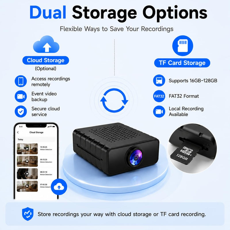 Hidden Camera, HD WiFi Mini Spy Camera with Motion Detection, Night Vision, Instant Alerts, Multi-User Sharing, Supports 128GB Micro SD Card for Home Security & Pet Monitoring hidden camera 8M